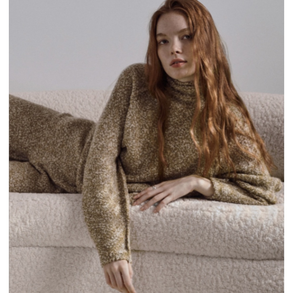 Lunya Silk Boucle Cashmere Turtleneck Raglan Pullover Ritual Beige Marl XS/S